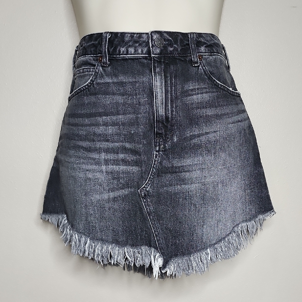 #51 We The Free Size 29 Gray Denim Fringe Skirt Western Cowboy